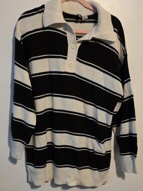 H&M Cream and Black Striped Polo Sweater